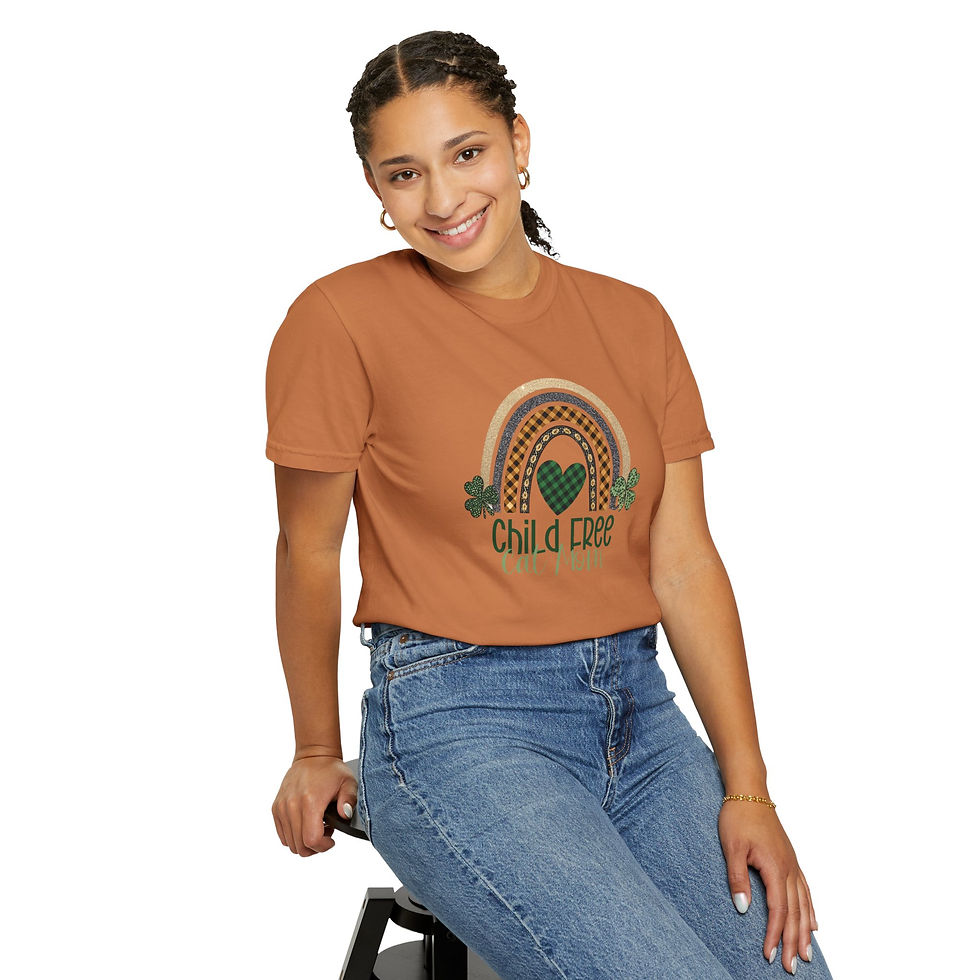 Thumbnail: Child Free Cat Mom T-Shirt, St. Patrick's Day Rainbow Tee, Cat Lover Gift