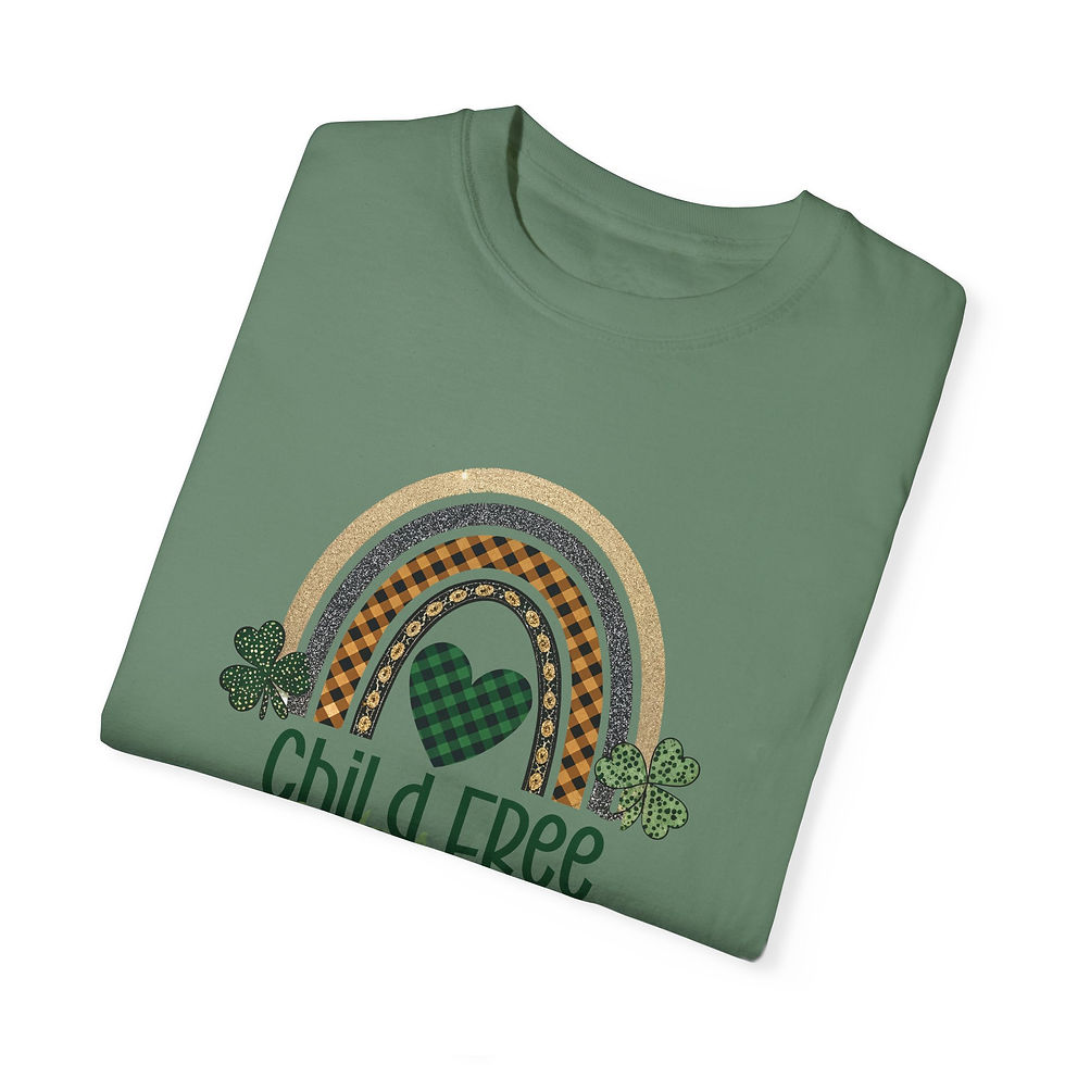 Thumbnail: Child Free Cat Mom T-Shirt, St. Patrick's Day Rainbow Tee, Cat Lover Gift