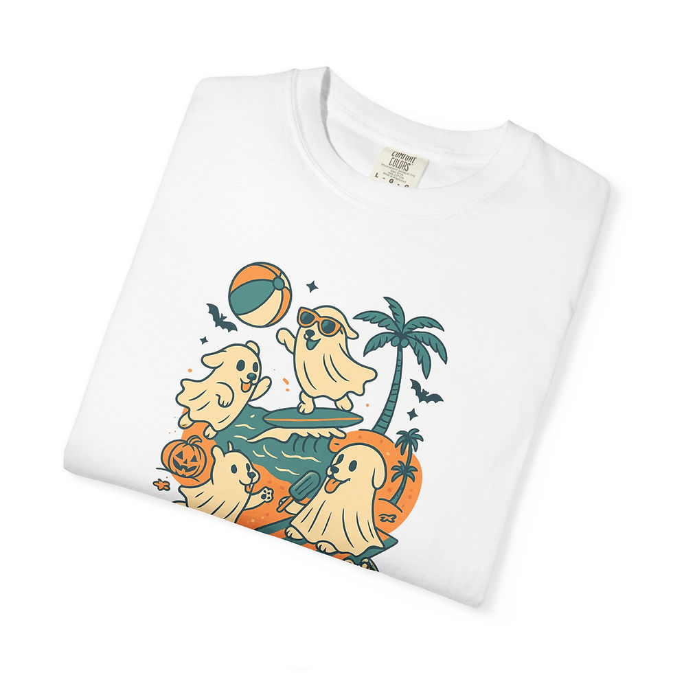 Thumbnail: Summerween T-Shirt, Ghost Dog Beach Shirt, Spooky Season Summer Shirt, Dog Mom T