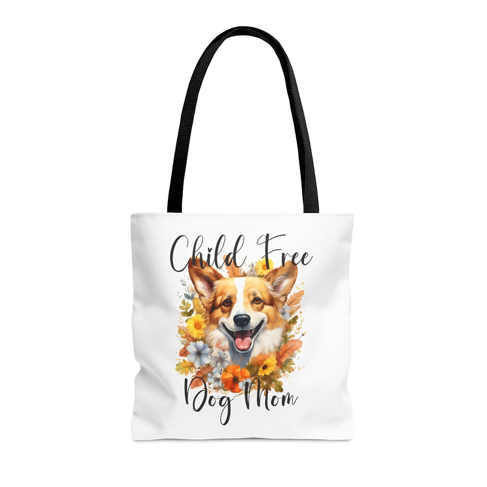 Thumbnail: Child Free Dog Mom" Corgi Fall Tote Bag | Beach & Town Use