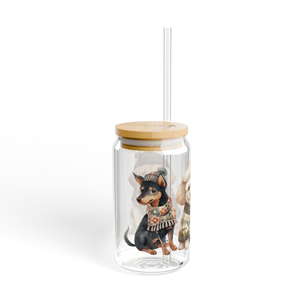 Thumbnail: Fall Dogs Y'all Sipper Cup, Autumn Dog Design Glass Cup, Dog Lover Drinkware