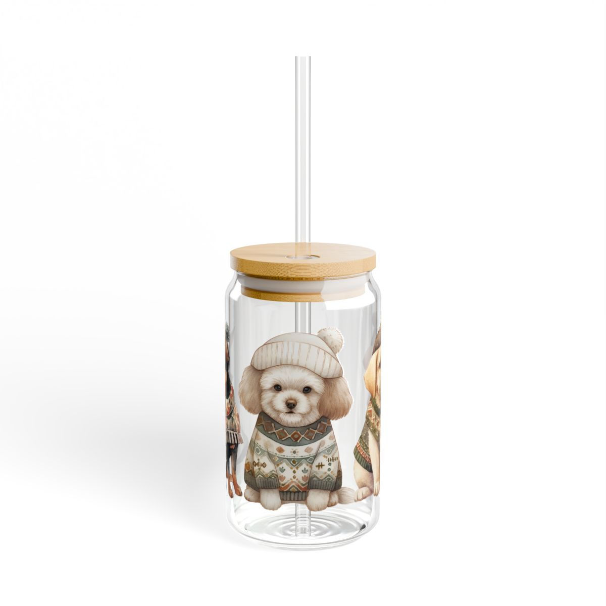 Fall Dogs Y'all Sipper Cup, Autumn Dog Design Glass Cup, Dog Lover Drinkware