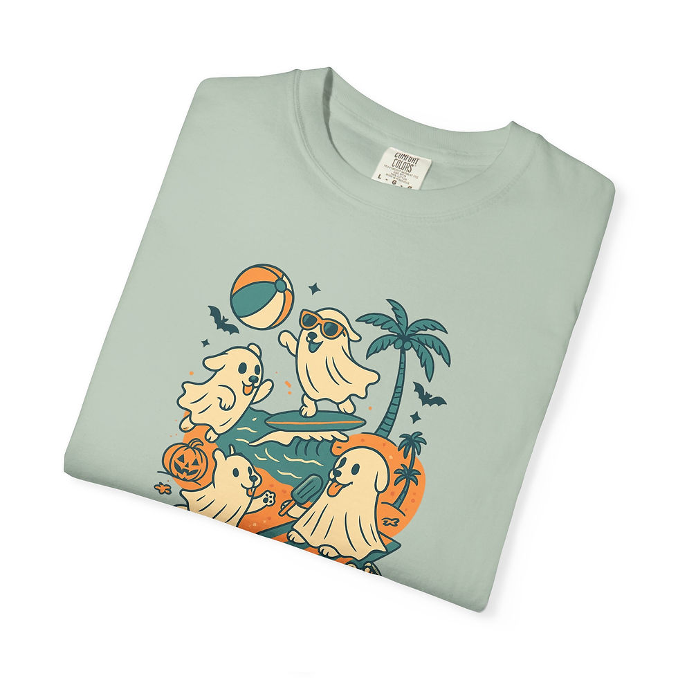 Thumbnail: Summerween T-Shirt, Ghost Dog Beach Shirt, Spooky Season Summer Shirt, Dog Mom T