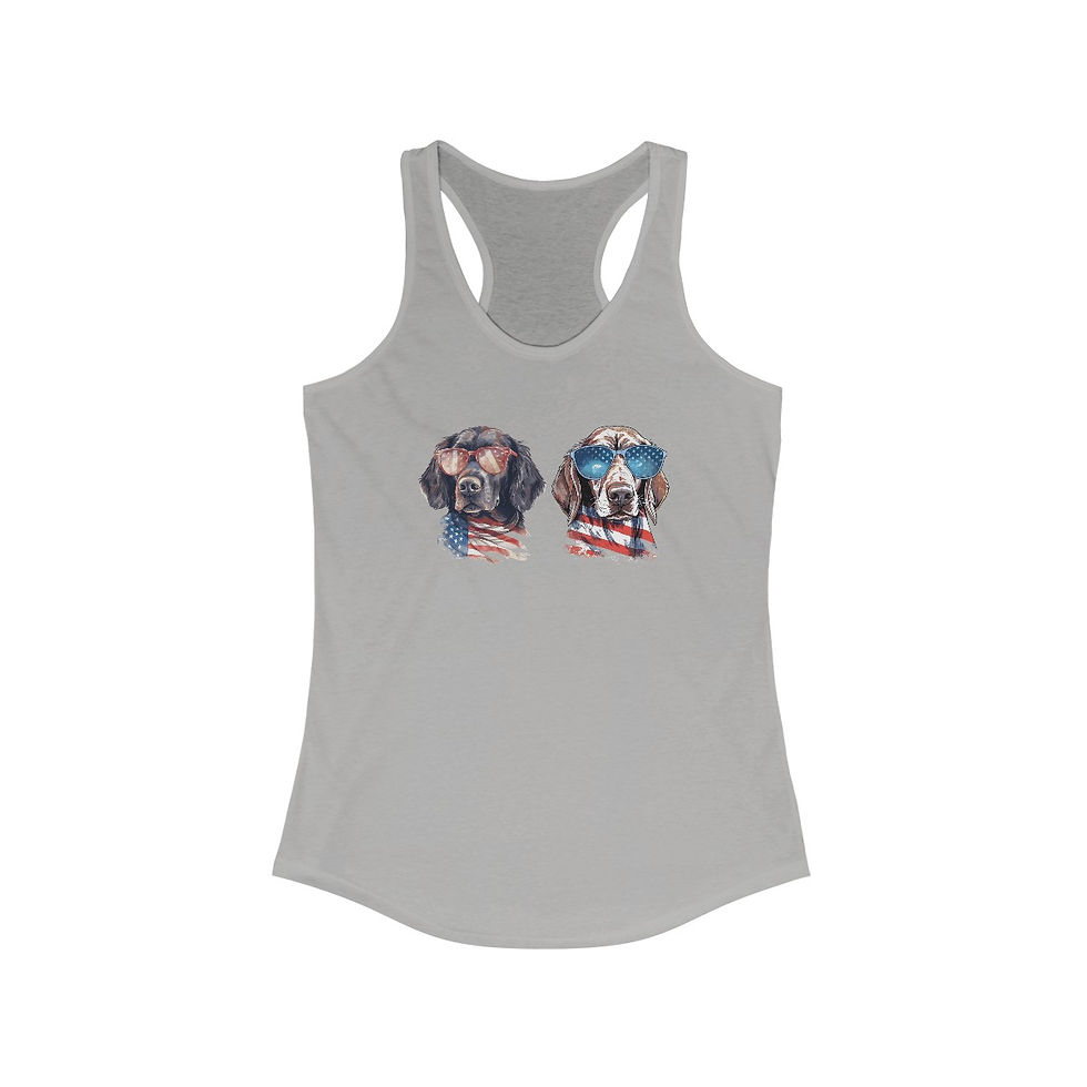 Thumbnail: 2 American Dogs Tank Top, Patriotic Dog Lover Racerback, 4th of July Apparel