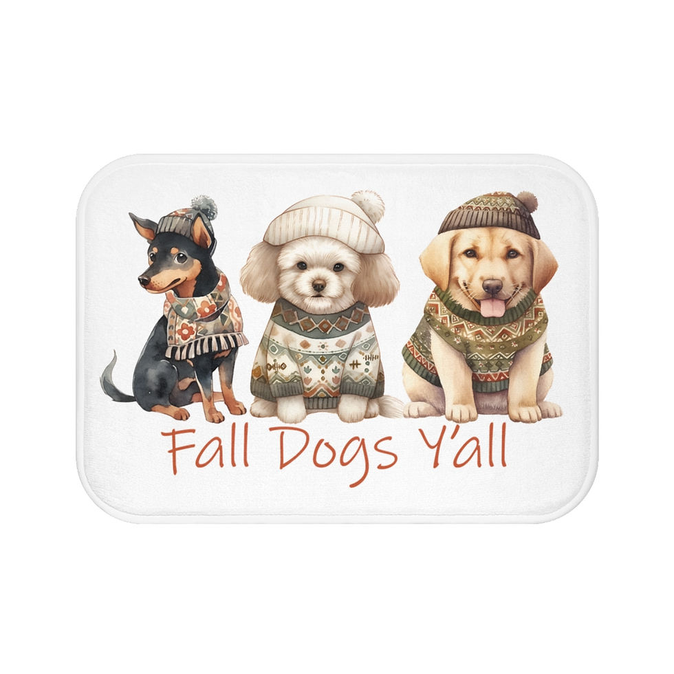 Thumbnail: Fall Dogs Y'all Bath Mat, Autumn Dog Lover Decor, Cute Seasonal Bathroom Rug