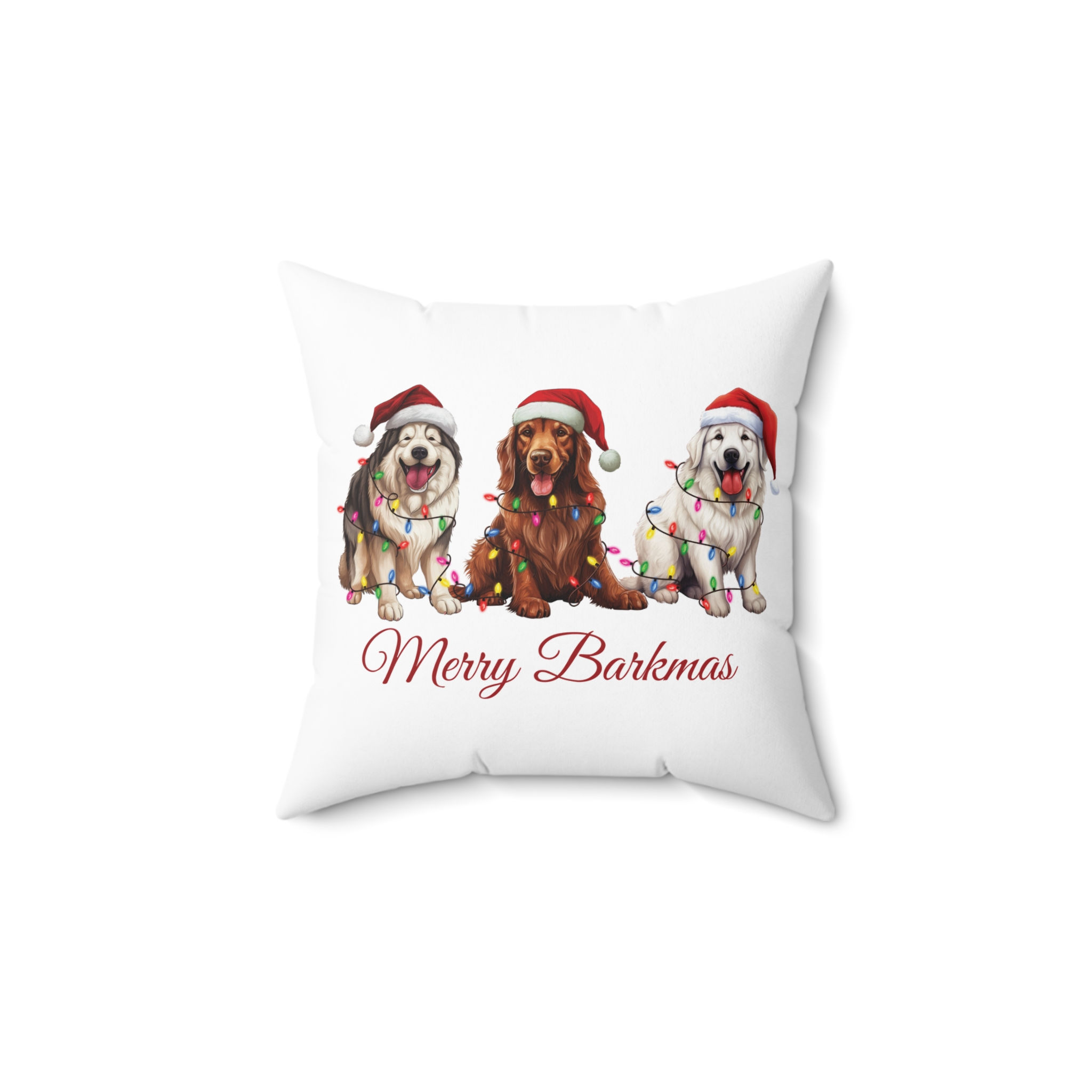 Merry Christmas Dog Trio Square Pillow, Christmas Pillow, Cute dog pillow