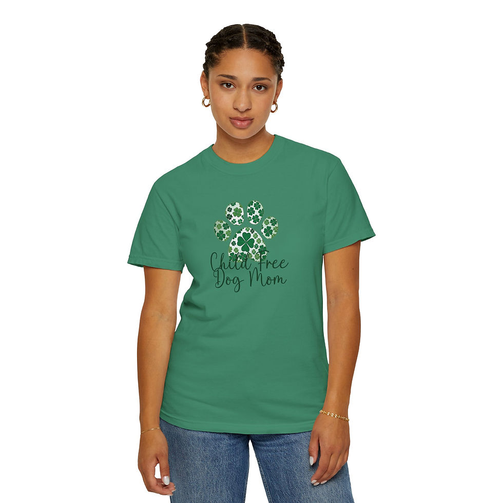 Thumbnail: Child Free Dog Mom St. Patrick's Day T-Shirt, Shamrock Paw Print Tee