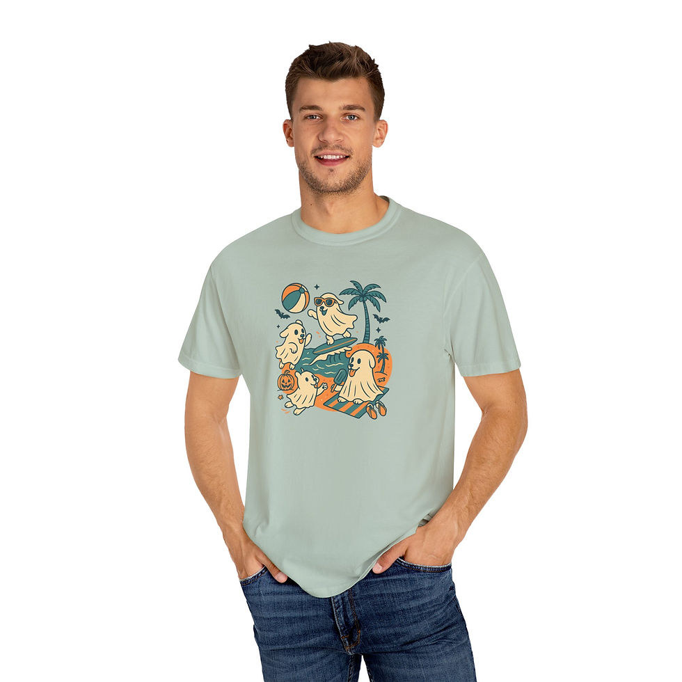 Thumbnail: Summerween T-Shirt, Ghost Dog Beach Shirt, Spooky Season Summer Shirt, Dog Mom T