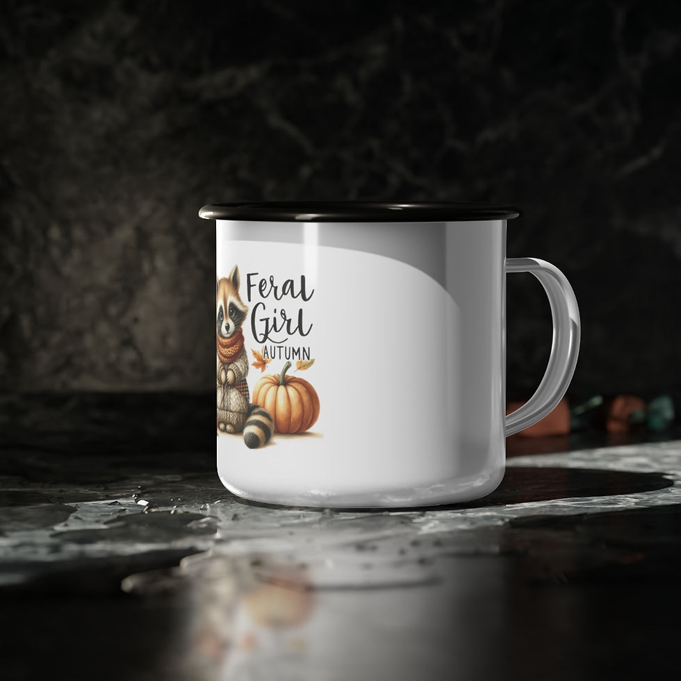 Thumbnail: Feral Girl Autumn Mug, Raccoon Cup, Autumn Wildlife Art, Pumpkin Season Cup