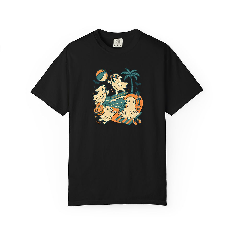Thumbnail: Summerween T-Shirt, Ghost Dog Beach Shirt, Spooky Season Summer Shirt, Dog Mom T