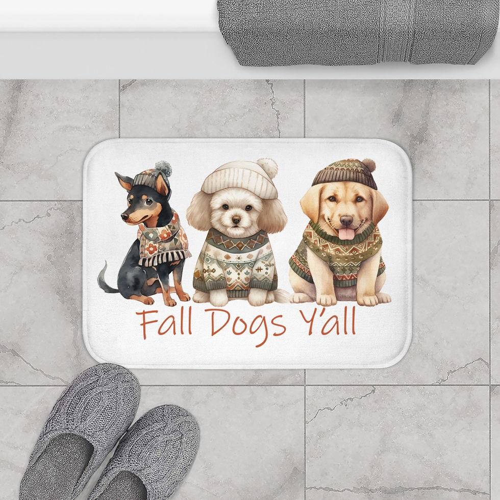 Thumbnail: Fall Dogs Y'all Bath Mat, Autumn Dog Lover Decor, Cute Seasonal Bathroom Rug