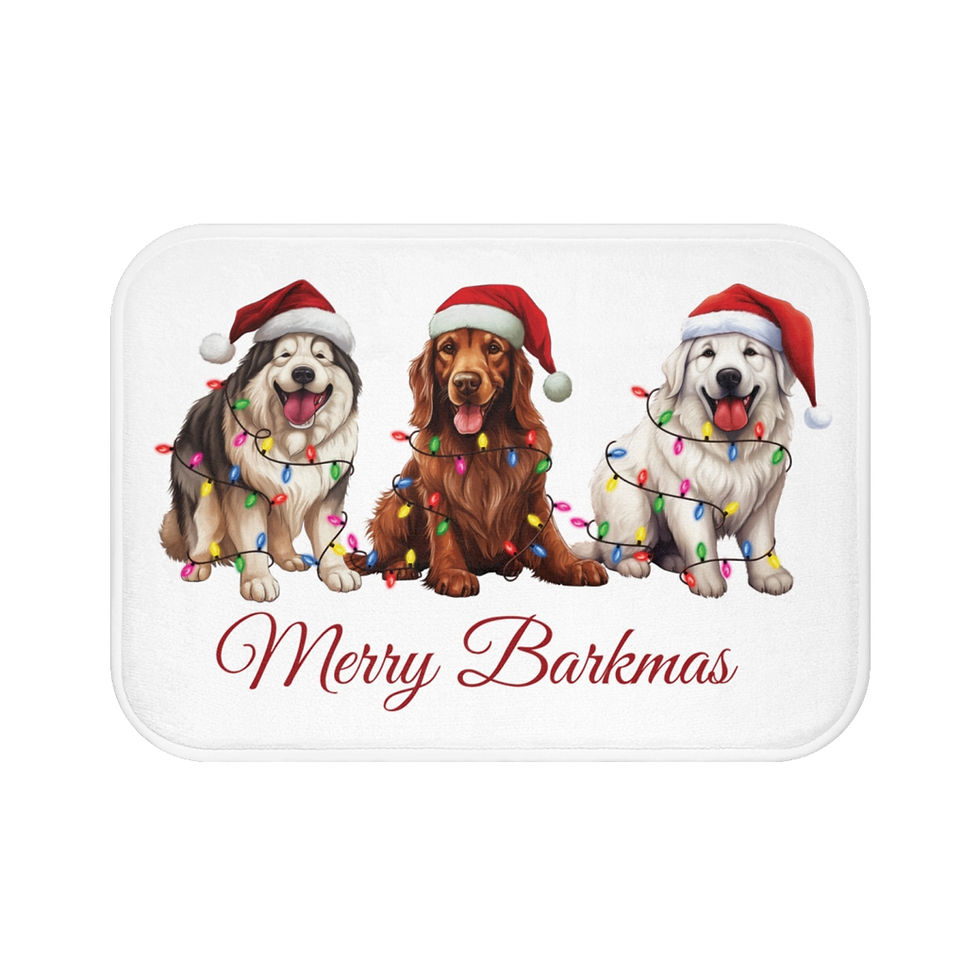 Thumbnail: Merry Barkmas Bath Mat, Christmas Dog Decor, Holiday Bathroom Rug, Dog Lover