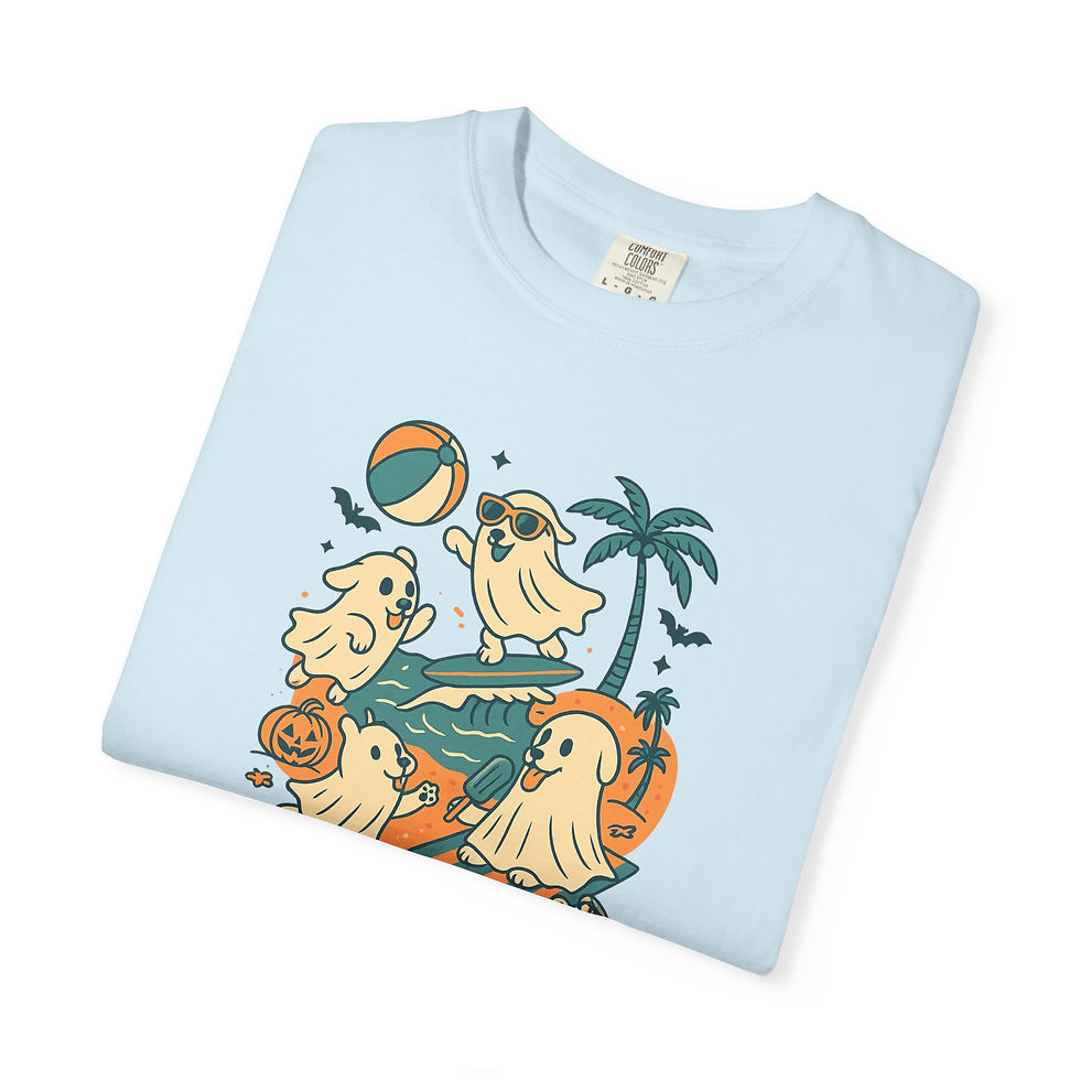 Thumbnail: Summerween T-Shirt, Ghost Dog Beach Shirt, Spooky Season Summer Shirt, Dog Mom T