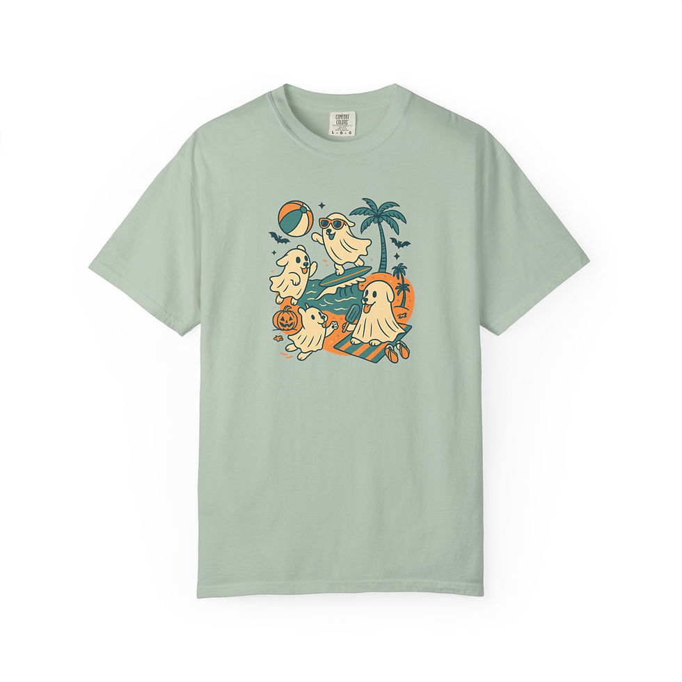 Thumbnail: Summerween T-Shirt, Ghost Dog Beach Shirt, Spooky Season Summer Shirt, Dog Mom T