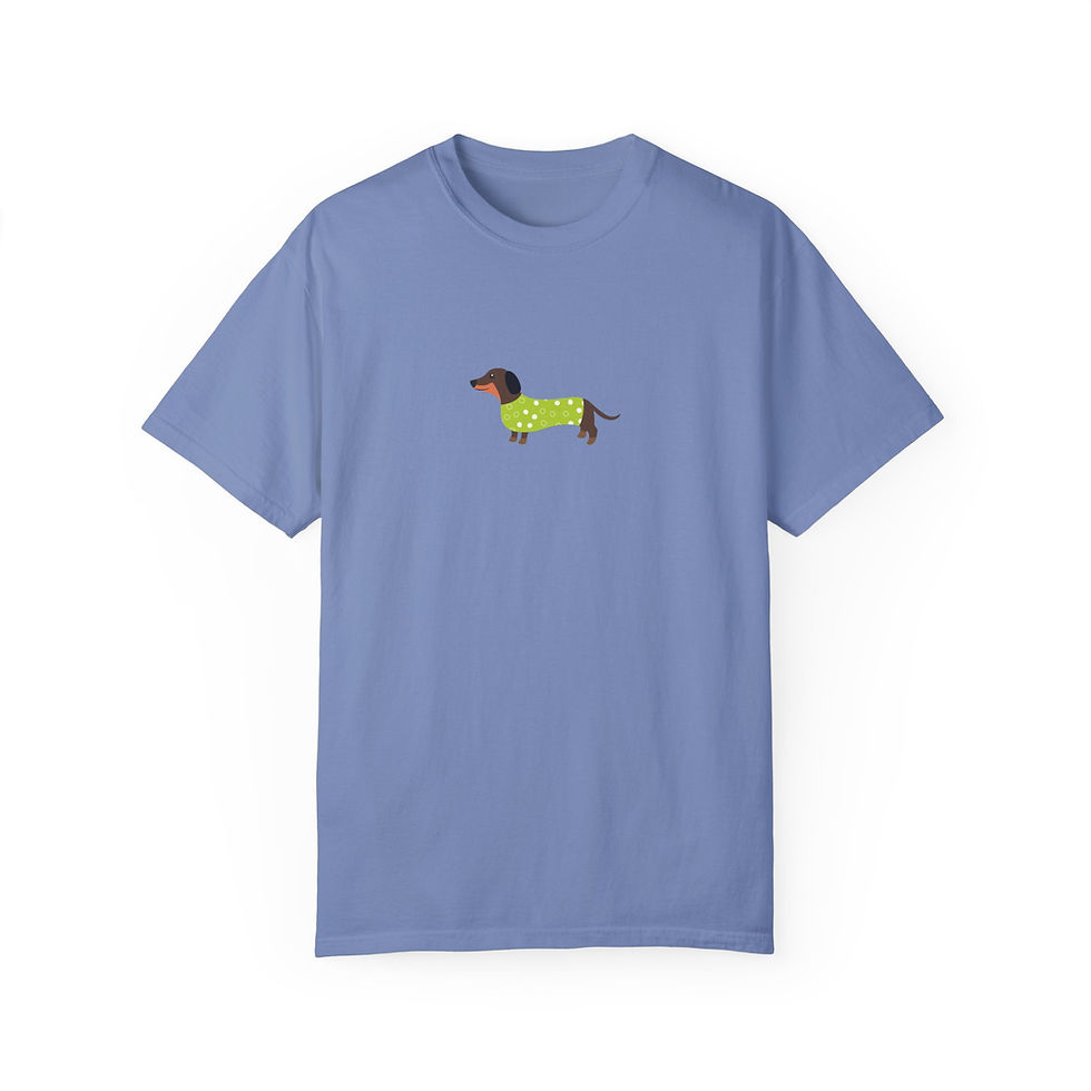 Thumbnail: Dachshund Green Sweater T-Shirt, Dog Mom Tee, Polka Dot Dachshund Shirt