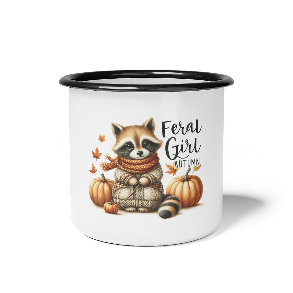 Thumbnail: Feral Girl Autumn Mug, Raccoon Cup, Autumn Wildlife Art, Pumpkin Season Cup