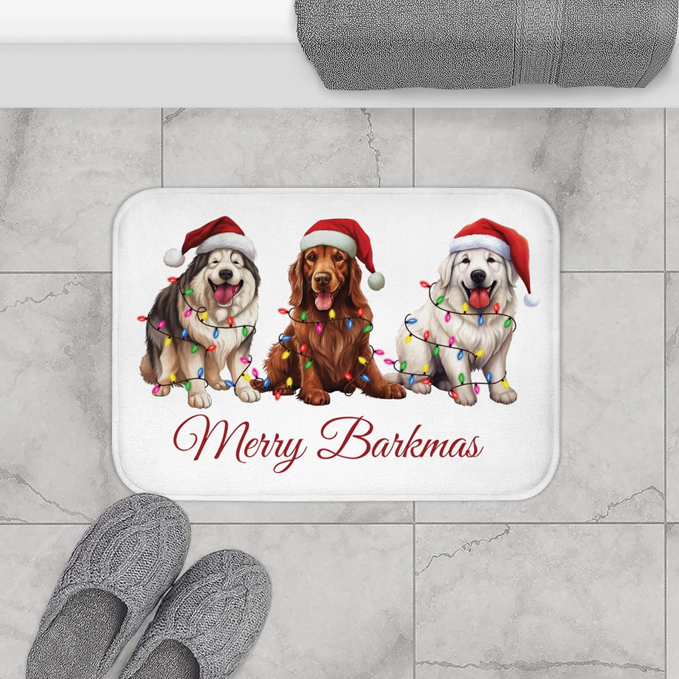 Thumbnail: Merry Barkmas Bath Mat, Christmas Dog Decor, Holiday Bathroom Rug, Dog Lover