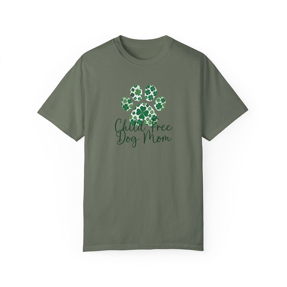 Thumbnail: Child Free Dog Mom St. Patrick's Day T-Shirt, Shamrock Paw Print Tee