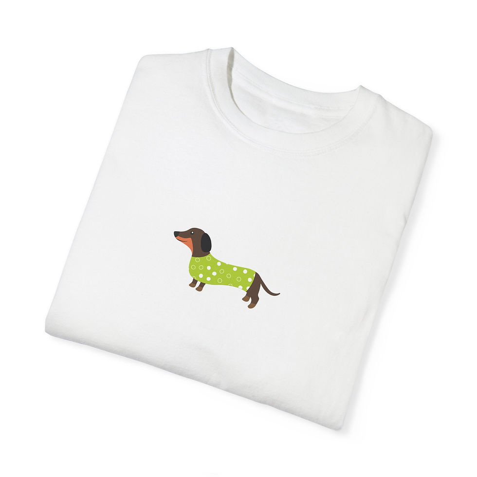 Thumbnail: Dachshund Green Sweater T-Shirt, Dog Mom Tee, Polka Dot Dachshund Shirt