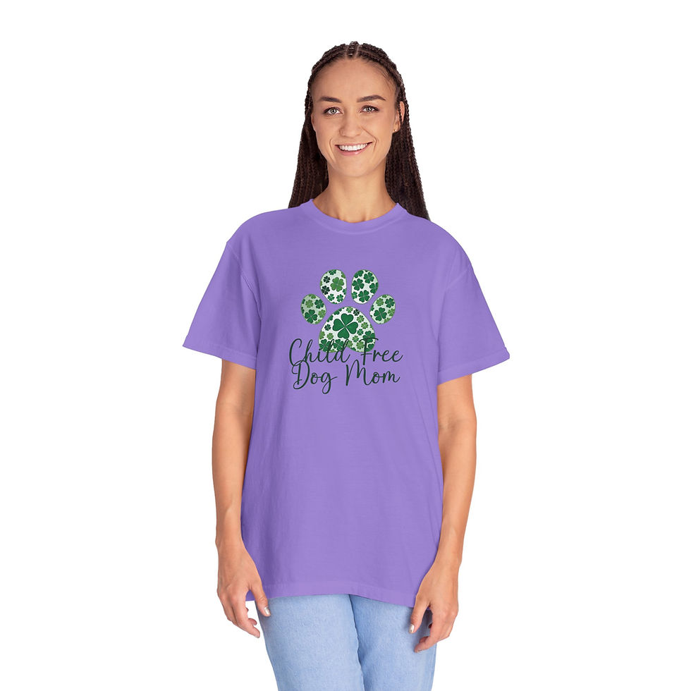 Thumbnail: Child Free Dog Mom St. Patrick's Day T-Shirt, Shamrock Paw Print Tee