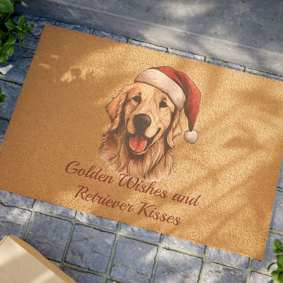 Thumbnail: Golden Wishes and Retriever Kisses Door matt, Christmas door matt, Dog door mat