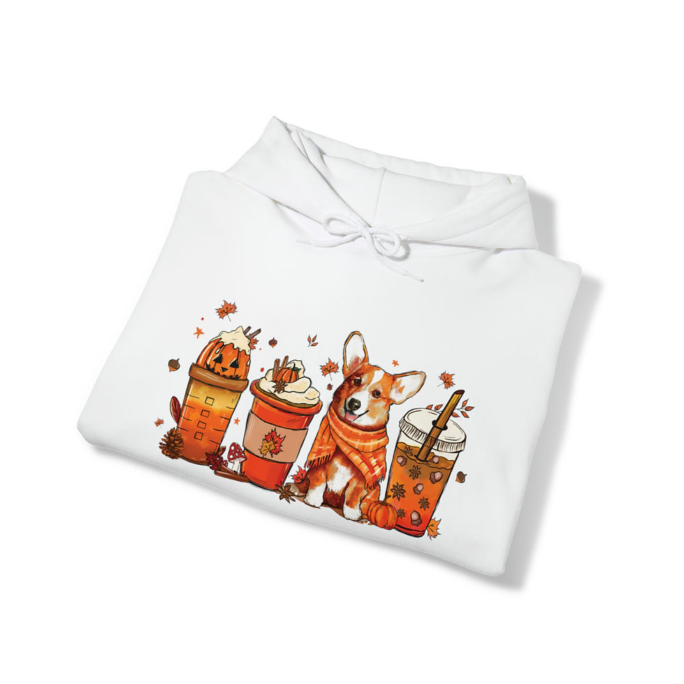 Thumbnail: 🍂 **"Fall for Coffee & Corgis" Hooded Sweatshirt** 🍂