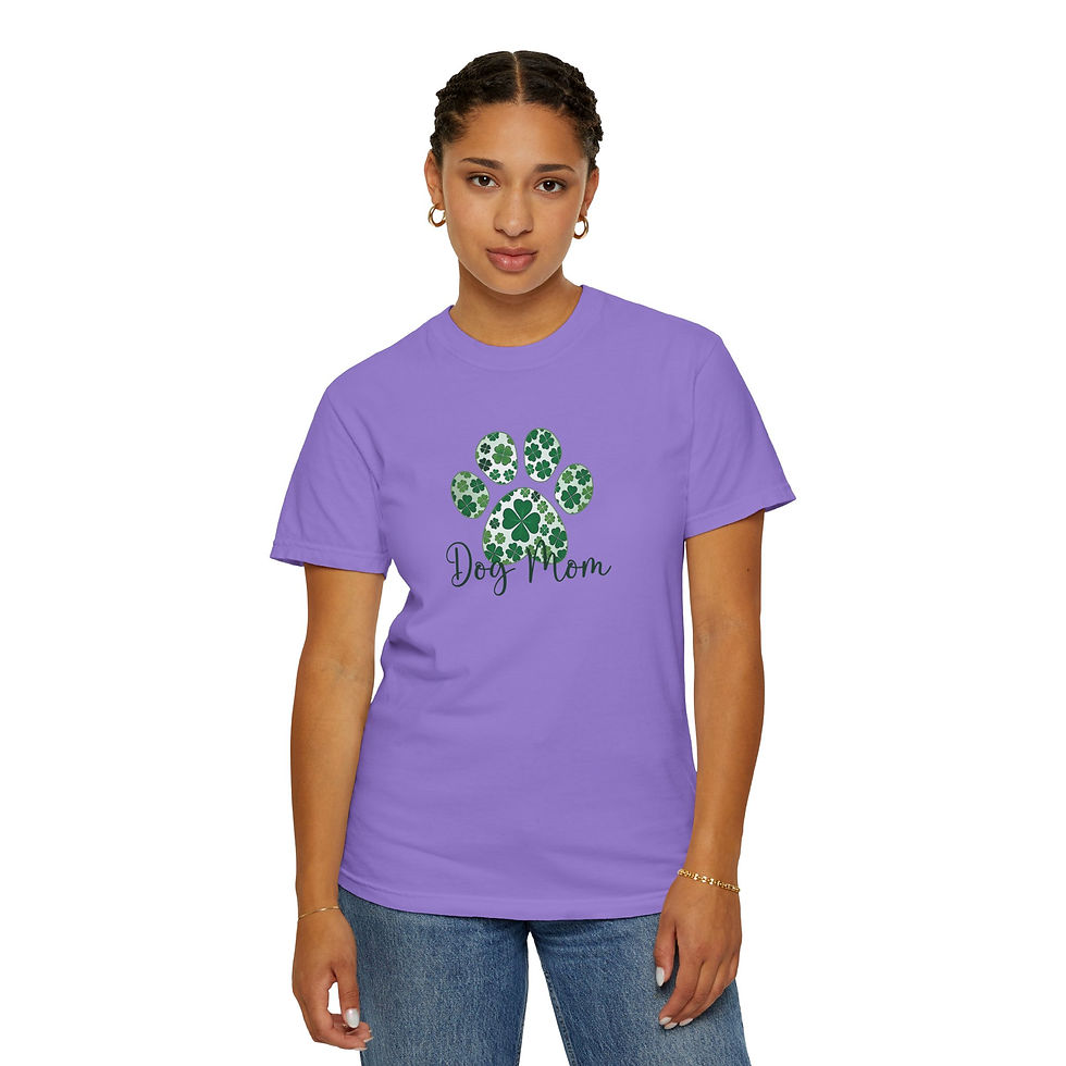 Thumbnail: Shamrock Paw Print Dog Mom TShirt, St. Patrick's Day dog mom Tee, Irish Shamrock