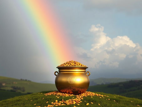 A pot of gold at the end of a rainbow