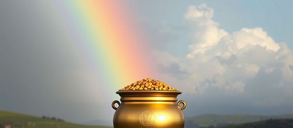 A pot of gold at the end of a rainbow