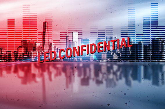 LED logo overlaid on New York skyline  and graphic equaliser
