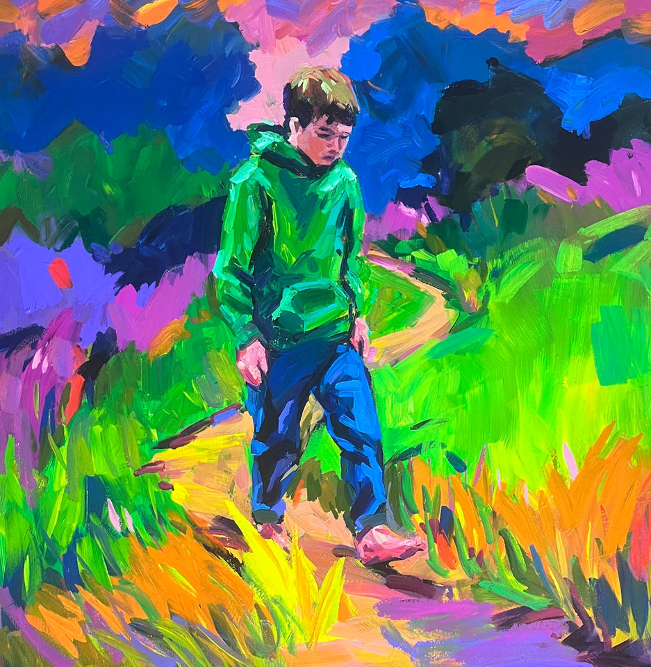 Acrylic, Landscape, Children in Nature, Ocean, Family Hikes, California, Curiosity, Available