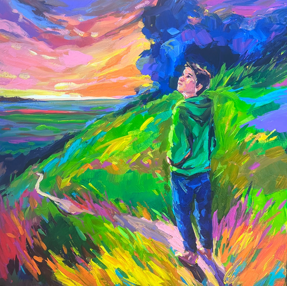 Acrylic, Landscape, Children in Nature, Ocean, Family Hikes, California, Curiosity, Available