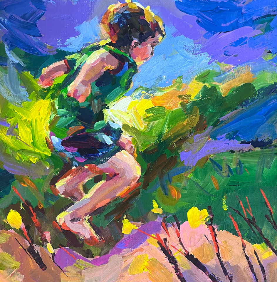 Acrylic, Landscape, Children in Nature, Ocean, Family Hikes, California, Curiosity, Available