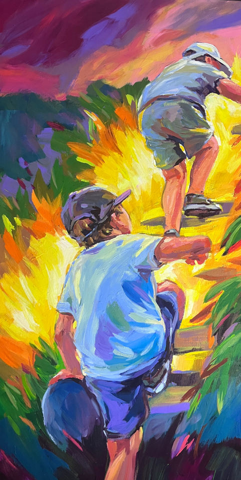 Acrylic, Landscape, Children in Nature, Ocean, Family Hikes, California, Curiosity, Available
