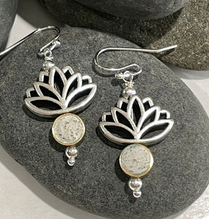 Silver Lotus flower with brass concrete settings earrings