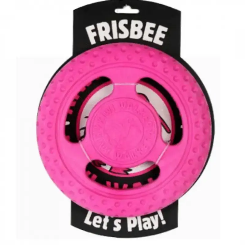 ורוד צלחת מעופפת עם המילים FRISBEE ו Let's Play! צ'אנקיז מקלות עוף וגבינה 80 ג'