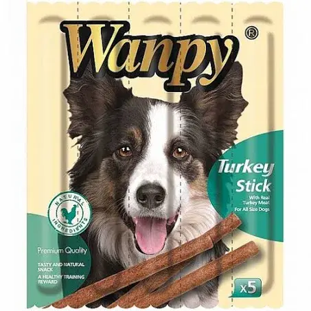 Wanpy Turkey Stick dog treats with dog image and texts VetAmin Shop