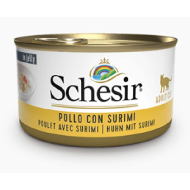 Schesir cat food can, Pollo Con Surimi, VetAmin Shop, Adult Cat food, Hebrew