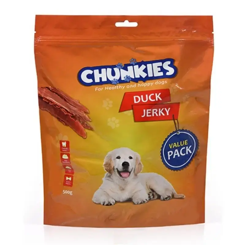 צ'אנקיז Duck Jerky, אריזת חטיף לכלבים גולדן רטריבר עם צ'אנקיז פילה עוף מיובש 500 ג'