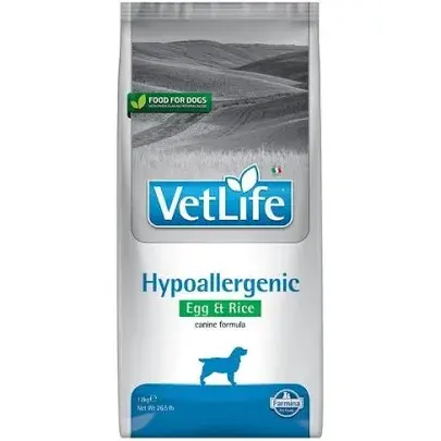 VetLife Hypoallergenic Egg & Rice canine formula. VetAmin Shop. הילס כלב 4 ק"ג GI Biome