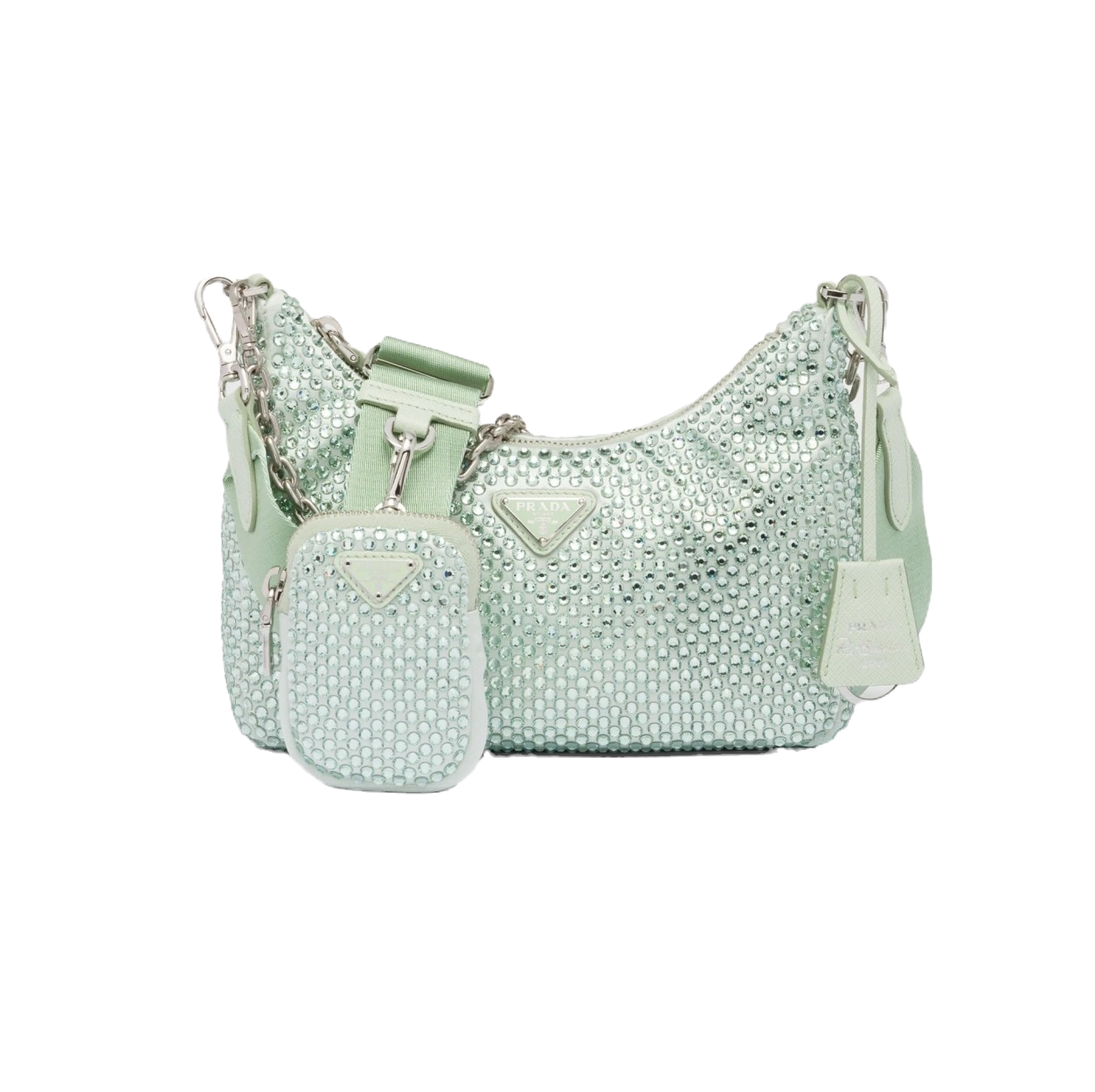 Prada Re-Edition 2005 Bag In Aqua Satin with Crystals