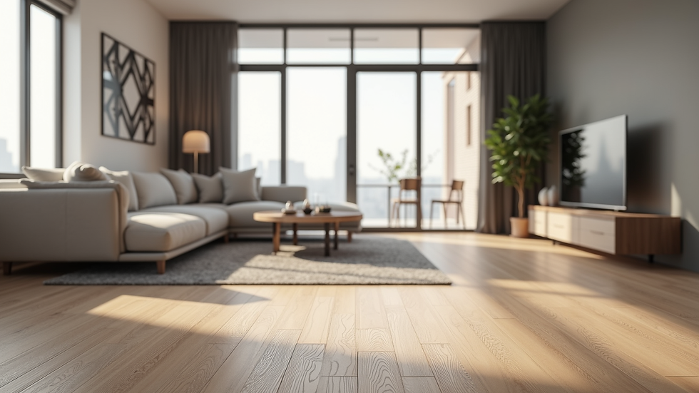 Eye-level view of modern living room with LVT flooring