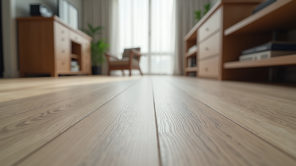 Eye-level view of modern flooring installation in a Jakarta home