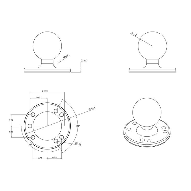 Miniatura: C-SOPORTE REDONDO 2.5" BOLA 1.5"