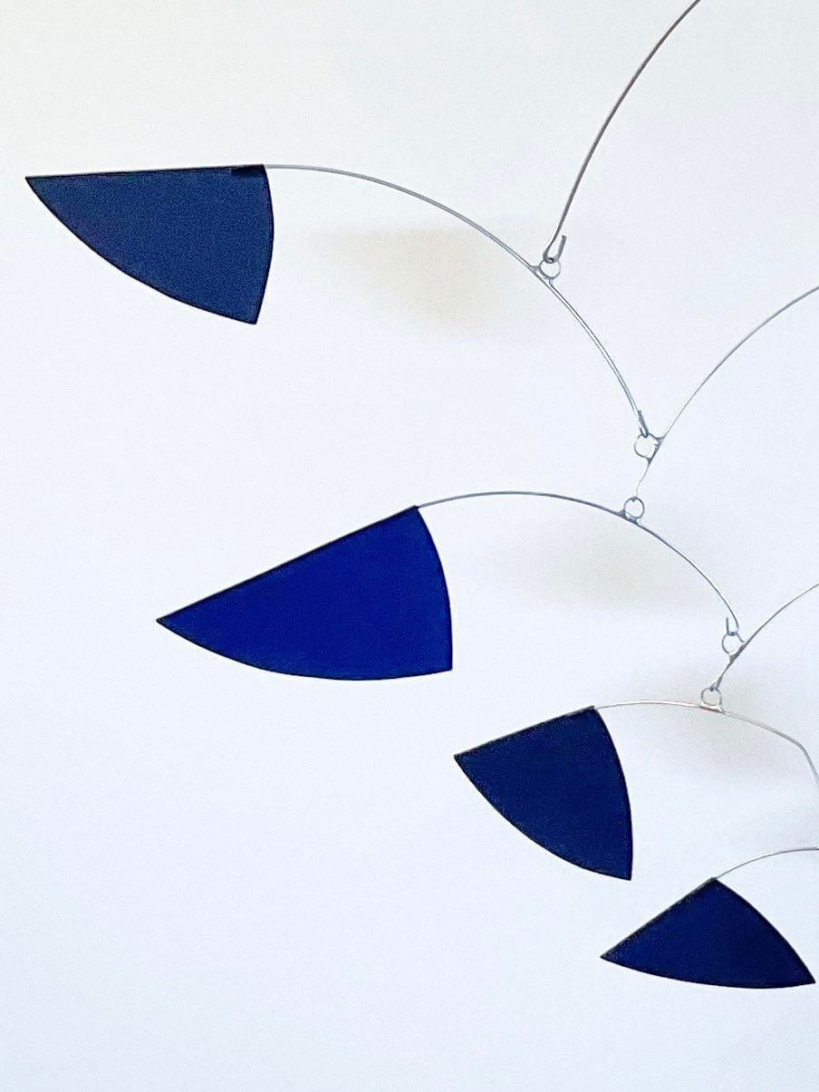 Thumbnail: Blue Yellow Vertical Triangle Mobile, Mid Century Modern