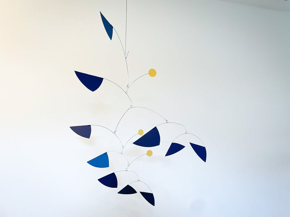 Thumbnail: Blue Yellow Vertical Triangle Mobile, Mid Century Modern
