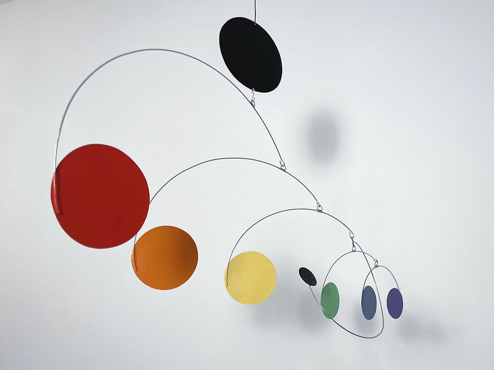 Thumbnail: Hanging Mobile Circles with Disk, Primary Colors - Mid Century Modern
