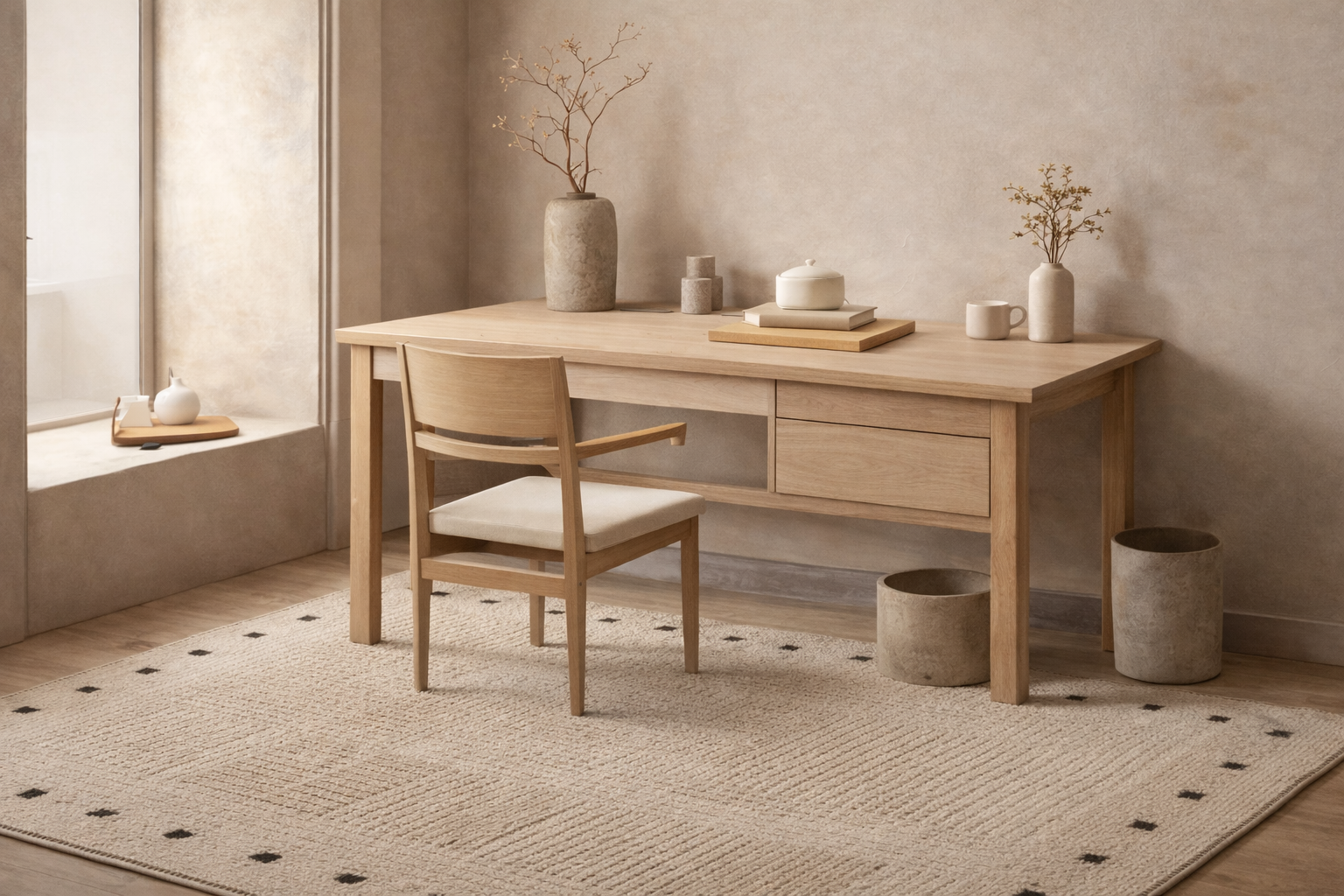 Beige Grid Border Area Rug – 79" x 136" Minimal Modern Statement