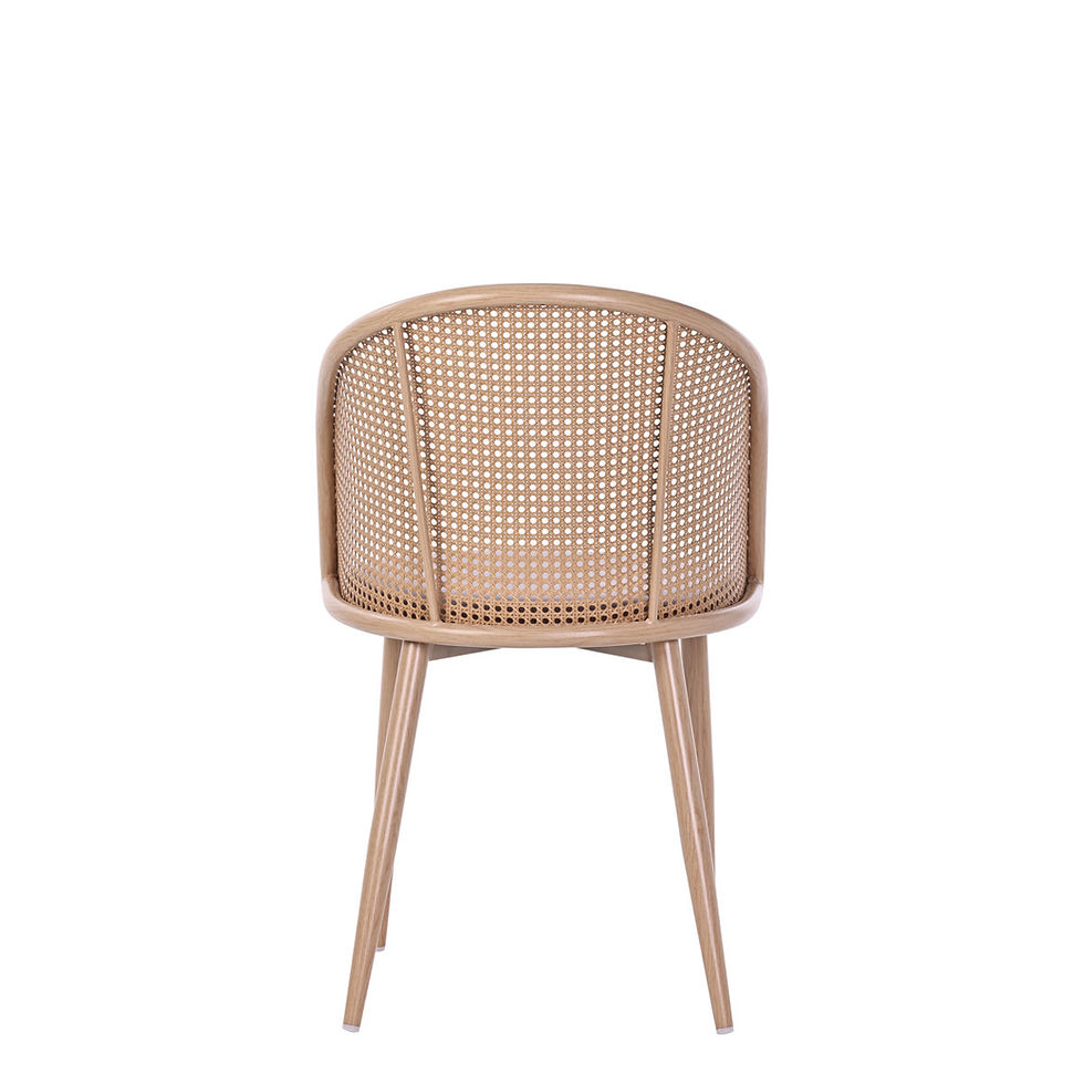 Thumbnail: Bauhaus Rattan Accent Chair With Pu Leather Seat – Modern Metal Frame Side Chair