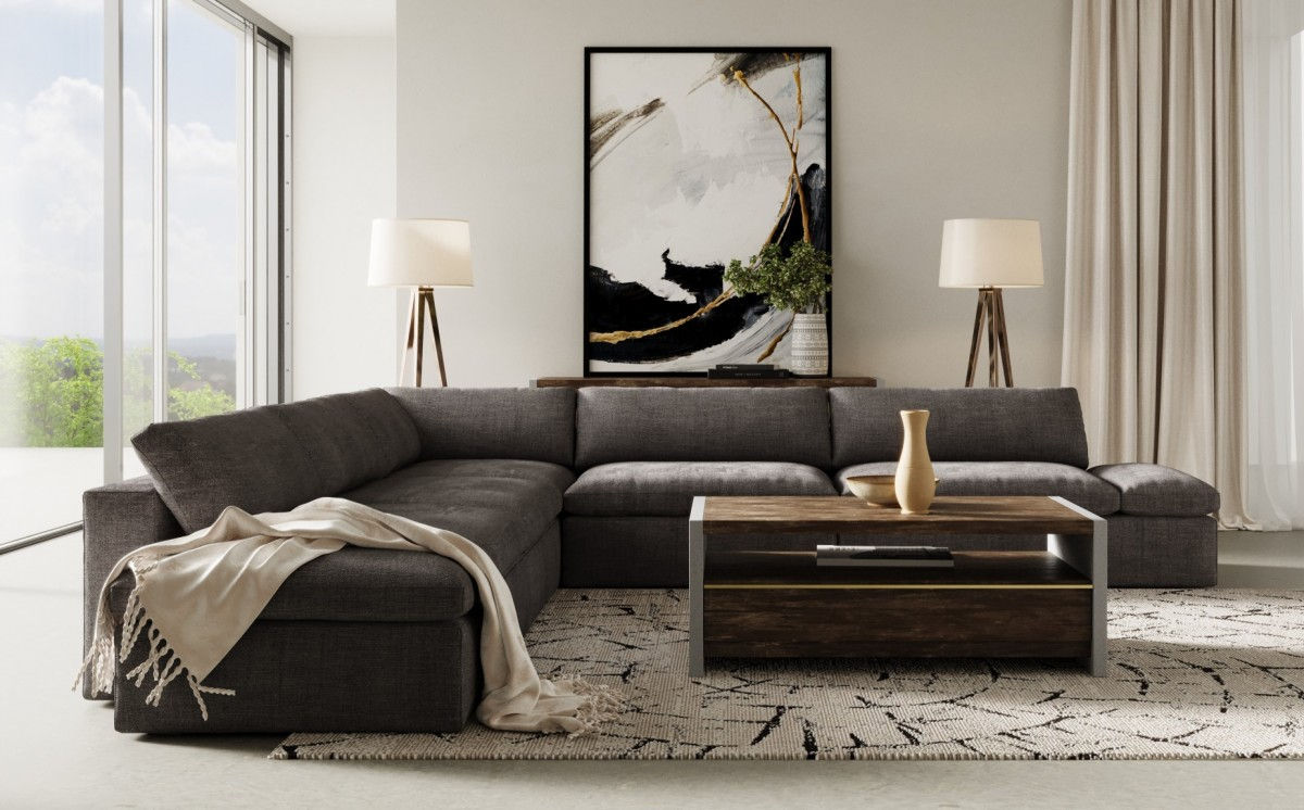 Divani Casa Kelly - Modern Dark Grey Fabric Sectional Sofa